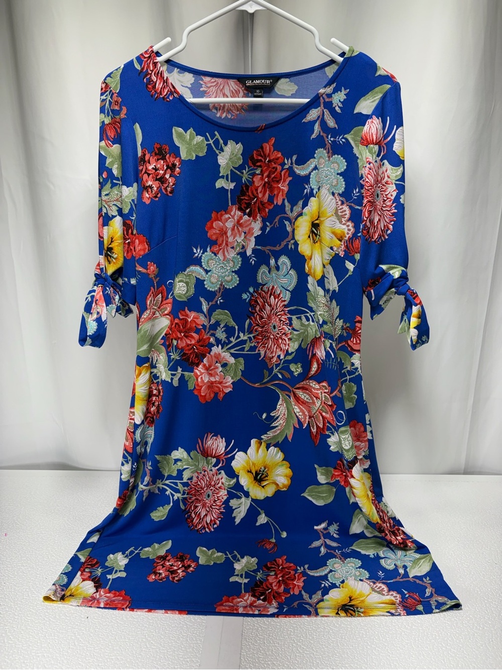 Glamour Royal Blue Floral Midi Dress with Tie Sleeves 4413